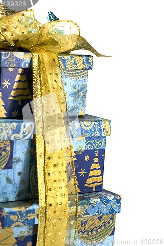 Image of pyramid of blue gift boxes