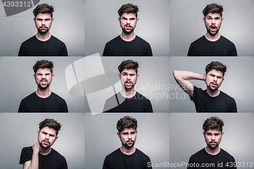 Image of Set of young man\'s portraits with different emotions