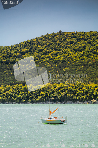 Image of Small sail boat on lake Abrau