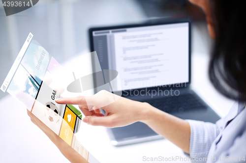 Image of close up of businesswoman with cellphone at office