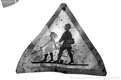 Image of rusty warning sign for school children