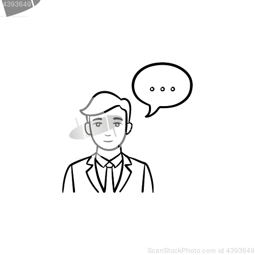 Image of Speaking person hand drawn sketch icon.