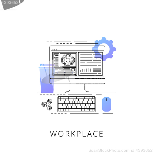 Image of Neon workplace vector line icon.