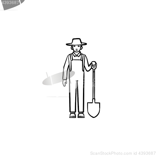 Image of Farmer with shovel hand drawn sketch icon.