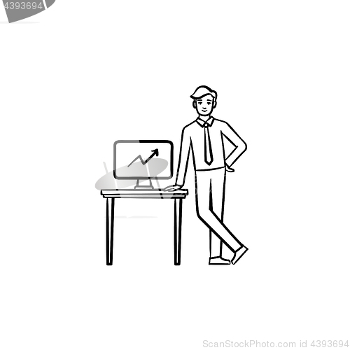 Image of Conference desk hand drawn sketch icon.