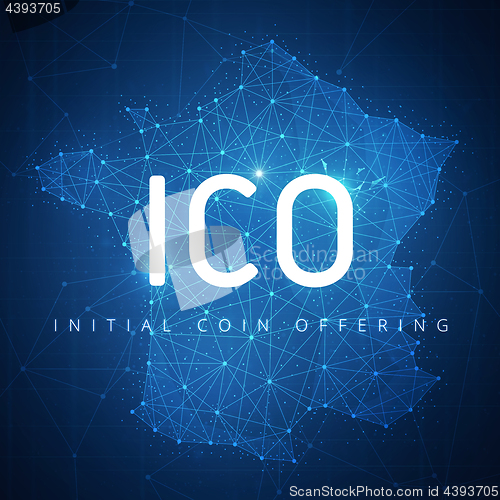 Image of ICO initial coin offering banner with France map.