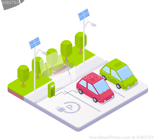 Image of Isometric electric car parking concept.