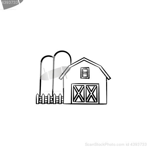 Image of Farm shed hand drawn sketch icon.