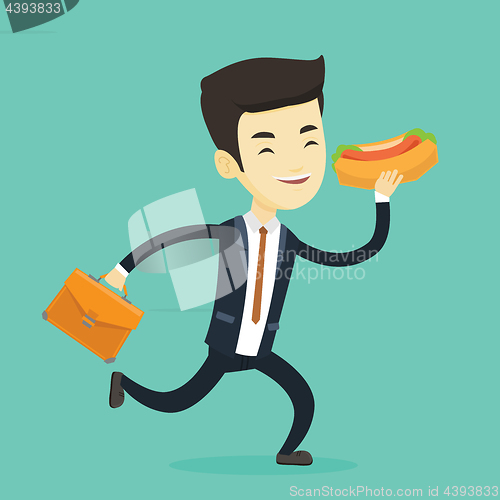 Image of Business man eating hot dog vector illustration.