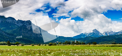 Image of Beautiful natural landscape of the Alps. Forggensee and Schwanga