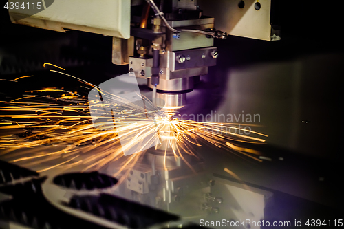 Image of CNC Laser cutting of metal, modern industrial technology.