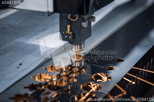 Image of CNC Laser cutting of metal, modern industrial technology.