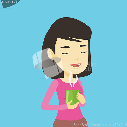 Image of Woman enjoying cup of coffee vector illustration