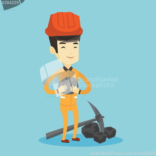 Image of Miner holding coal in hands vector illustration.