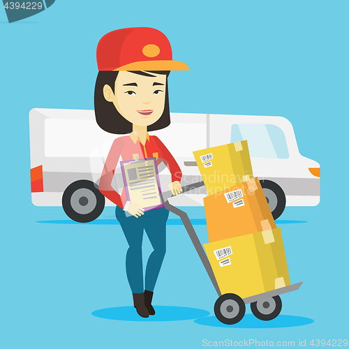 Image of Delivery courier with cardboard boxes.