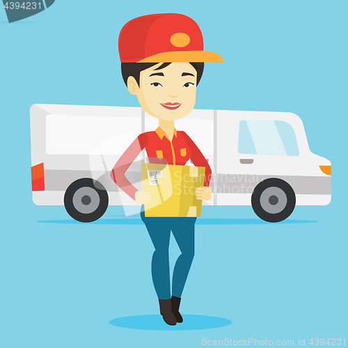 Image of Delivery courier carrying cardboard boxes.
