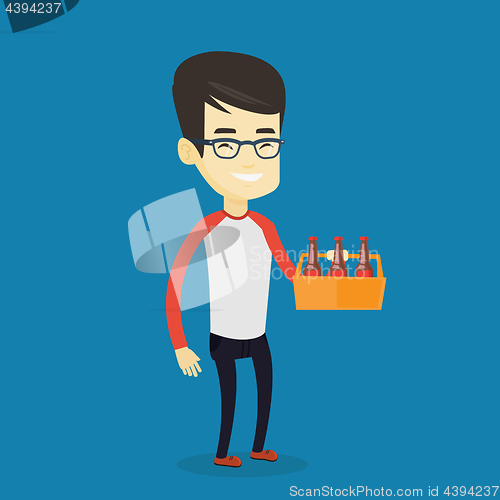 Image of Man with pack of beer vector illustration.