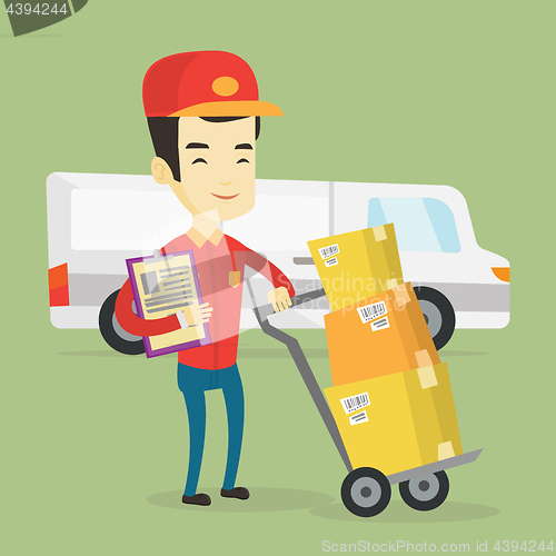 Image of Delivery courier with cardboard boxes.