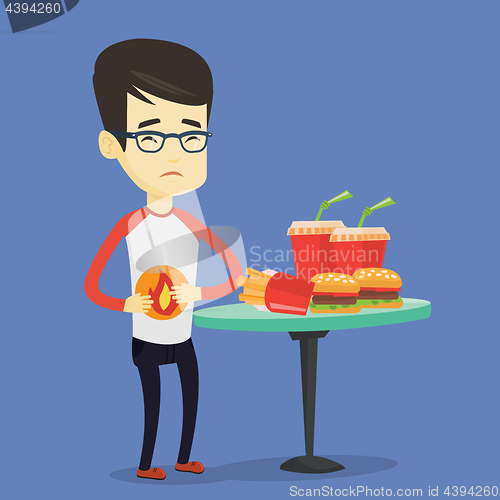 Image of Man suffering from heartburn vector illustration