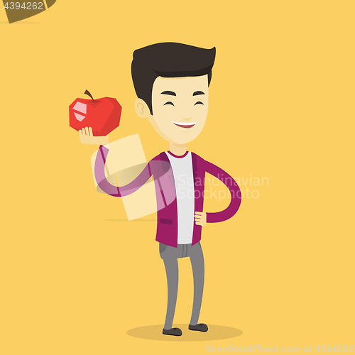 Image of Young man holding apple vector illustration.