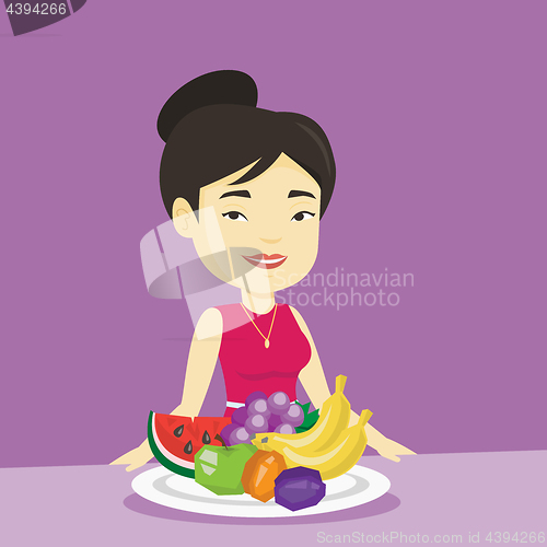 Image of Woman with fresh fruits vector illustration.
