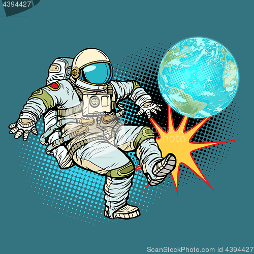 Image of Astronaut plays planet Earth football