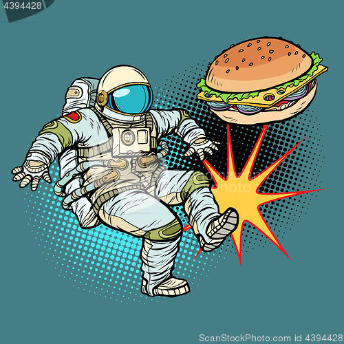 Image of Astronaut kicks Burger fast food, proper nutrition