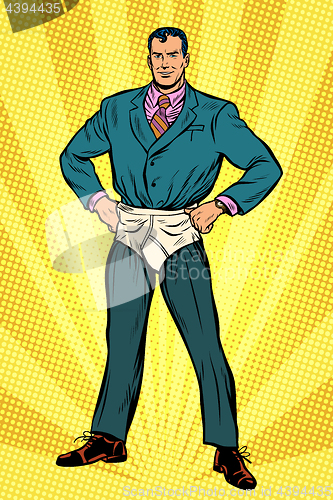 Image of superhero businessman in funny pants diapers