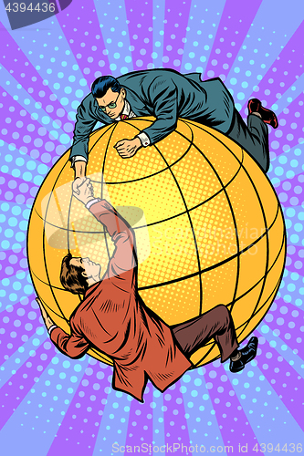 Image of Politicians on the globe help each other