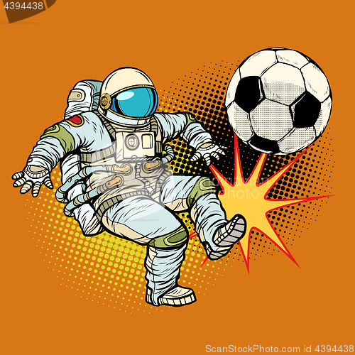 Image of Astronaut playing football. Sport soccer