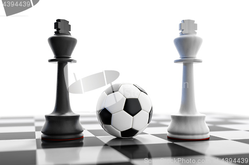 Image of a soccer ball on a chess board