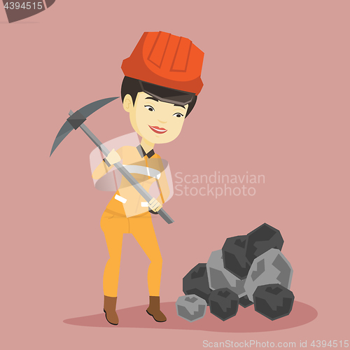 Image of Miner working with pickaxe vector illustration.