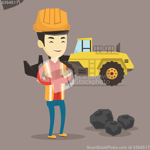 Image of Miner with a big excavator on background.