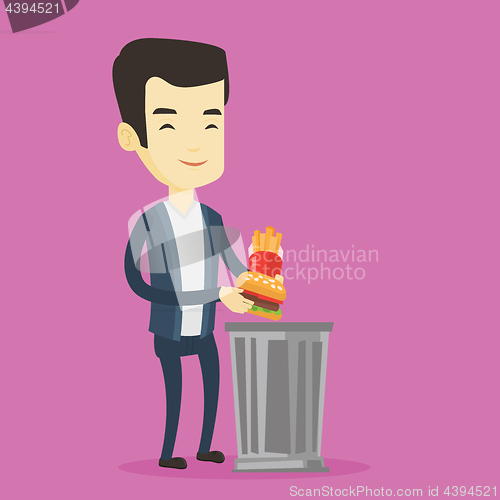 Image of Man throwing junk food vector illustration.