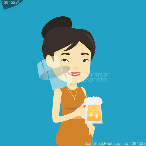 Image of Woman drinking beer vector illustration.