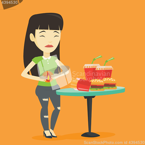 Image of Woman suffering from heartburn vector illustration