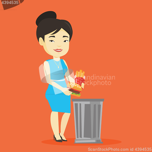 Image of Woman throwing junk food vector illustration.