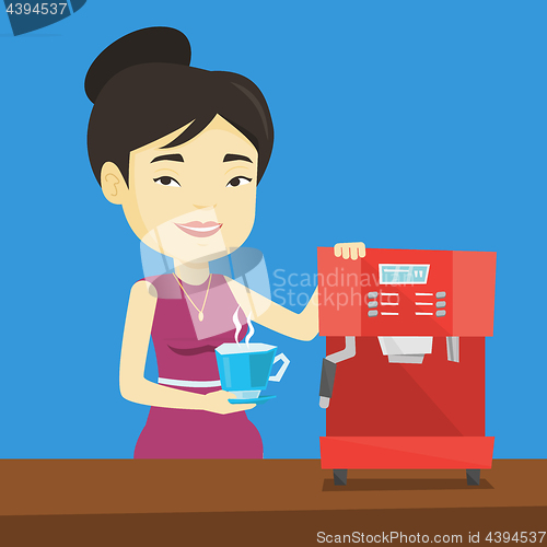 Image of Woman making coffee vector illustration.