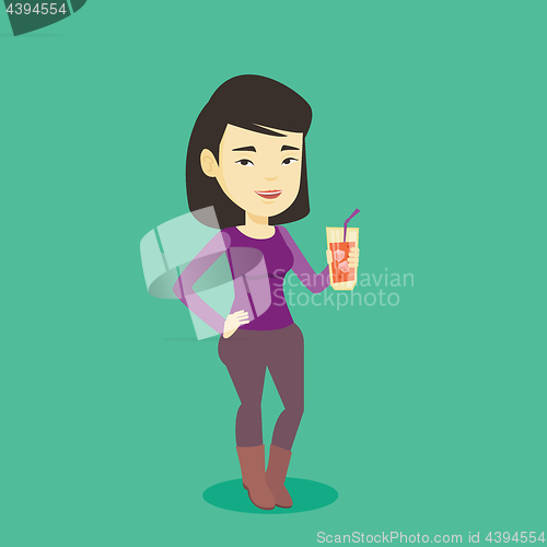 Image of Woman drinking cocktail vector illustration.