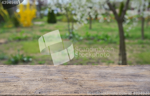 Image of Empty wooden deck table