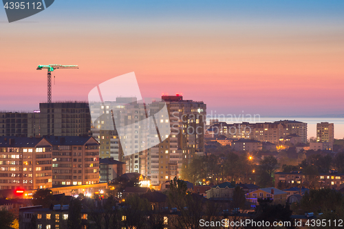 Image of View of the sunset on the sleeping area of the city of Anapa, Russia