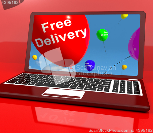 Image of Free Delivery Balloons On Computer Showing No Charge Or Gratis T