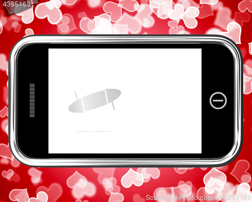 Image of Blank Mobile Phone Screen With Hearts Background