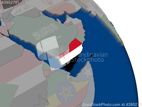 Image of Yemen with flag on globe