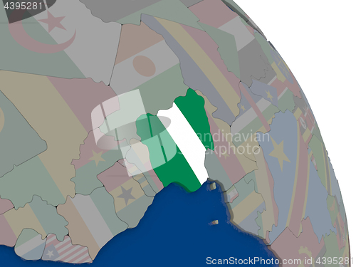 Image of Nigeria with flag on globe