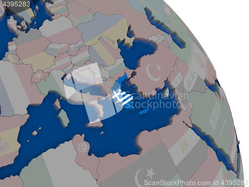 Image of Greece with flag on globe