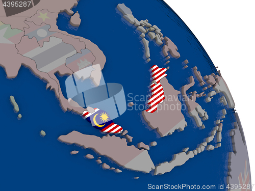 Image of Malaysia with flag on globe