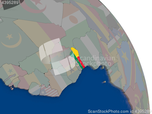 Image of Benin with flag on globe