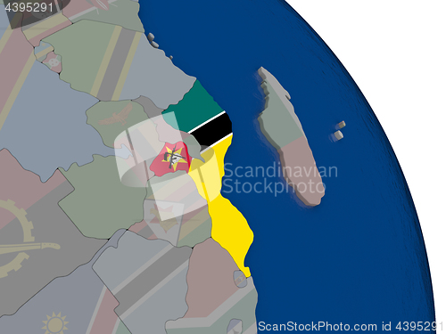 Image of Mozambique with flag on globe