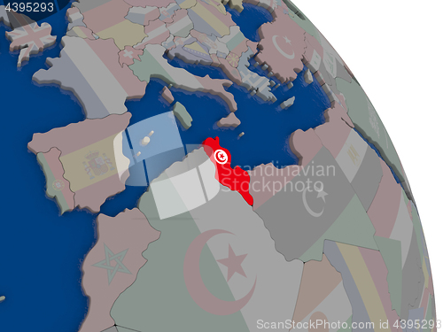 Image of Tunisia with flag on globe